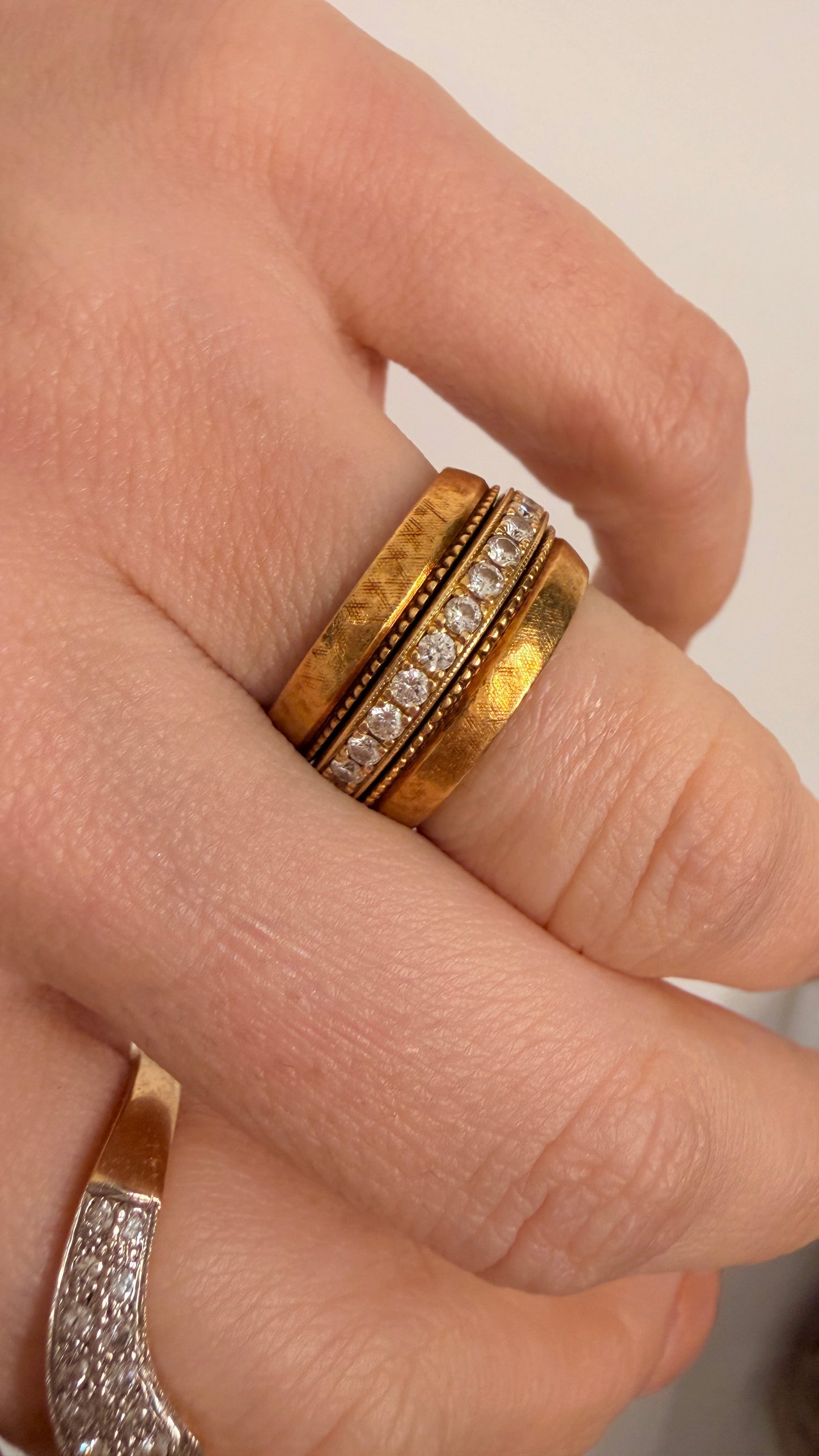 Vintage yellow 18K set of ring enhancer bands, size 6.5