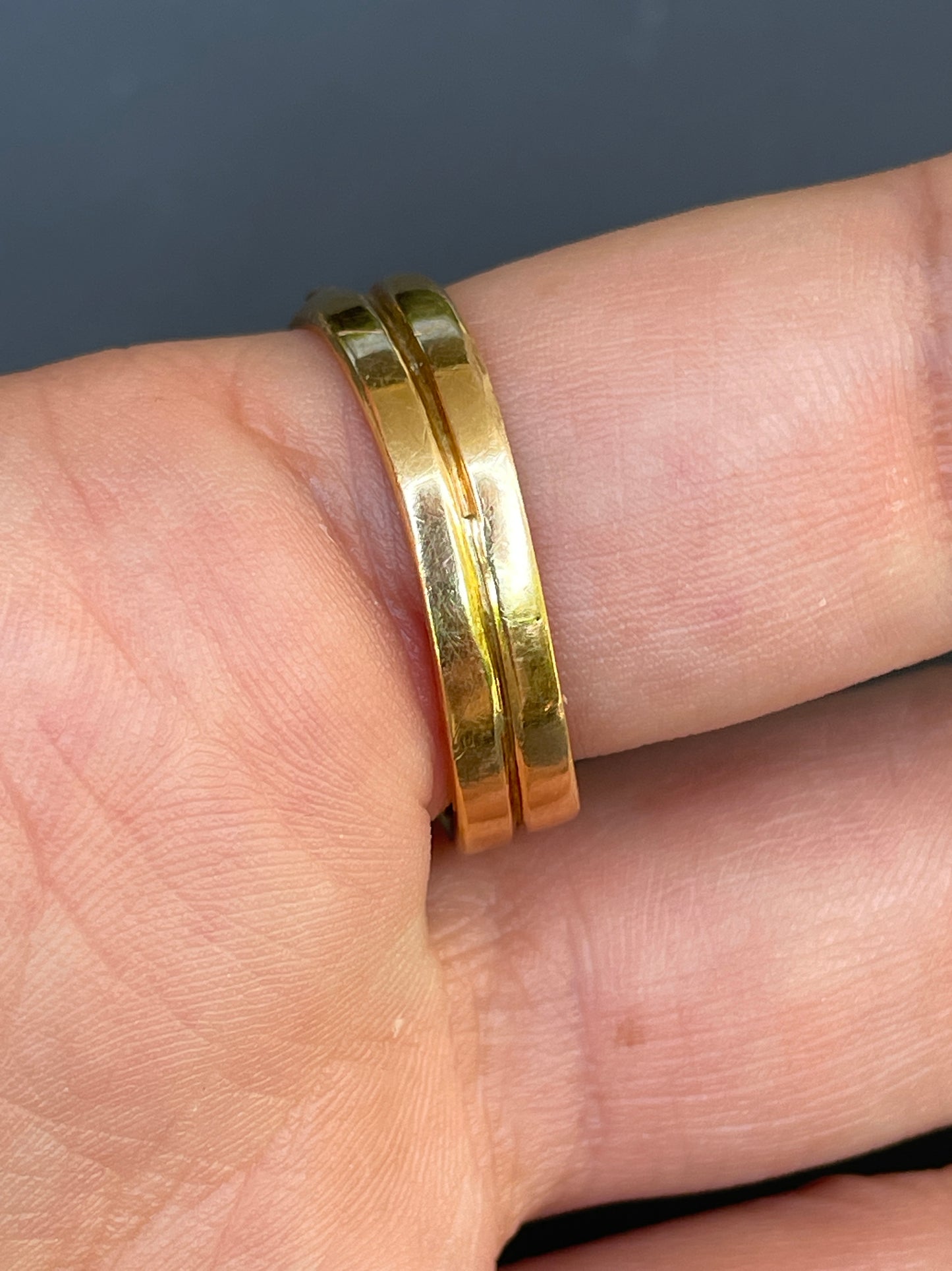 Antique Victorian yellow 18K pair of snakes ring with .25 ctw old mine cut diamond and .35 ctw ruby, size 11