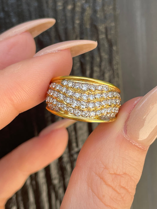 Vintage yellow 18K approx .6 ctw diamond wide wavy pattern band, size 6.5