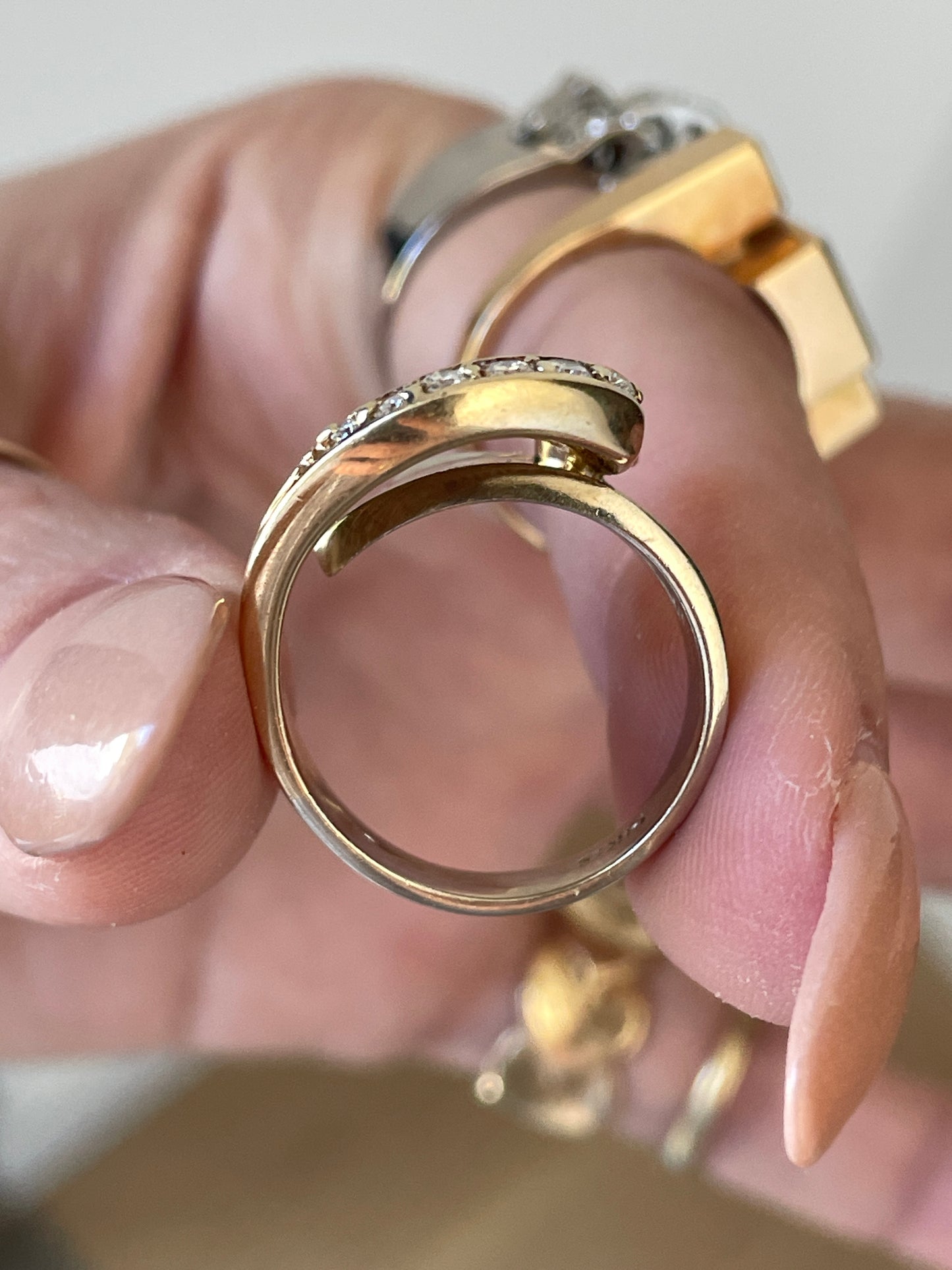 [PRIVATE] Vintage yellow and white 14K approx .38 ctw diamond wrap ring, size 6.25