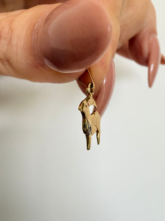 Vintage yellow 14k gold and diamond ram charm