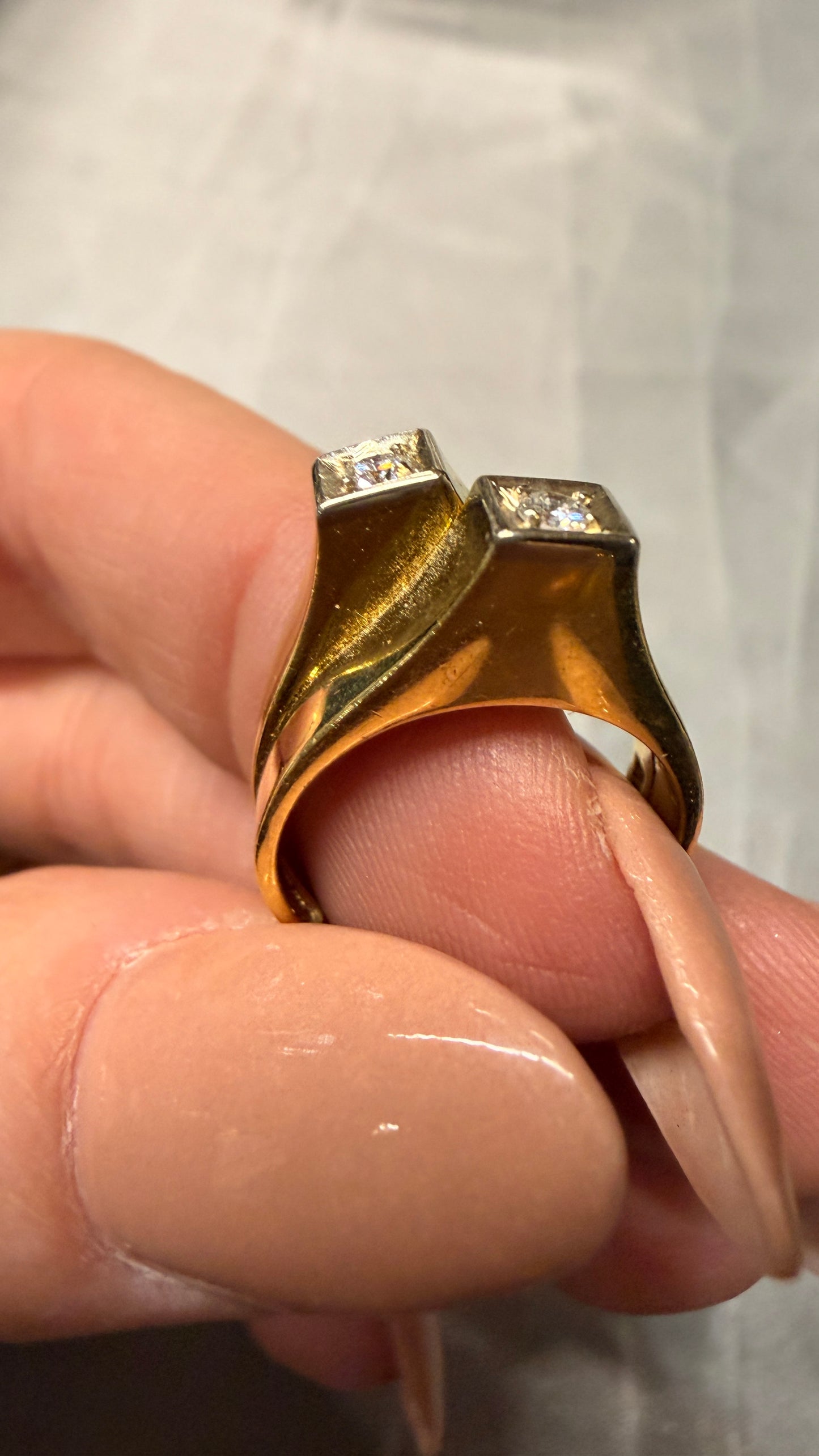 Vintage yellow 18K and diamond Cartier Paris square motif ring, size 4.25