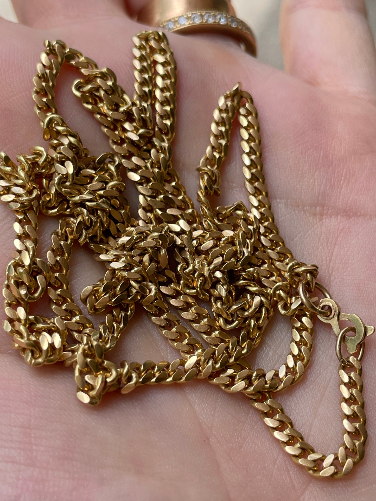 Vintage yellow 18K solid curb link chain with 14K sister clasp, 30.75 inch