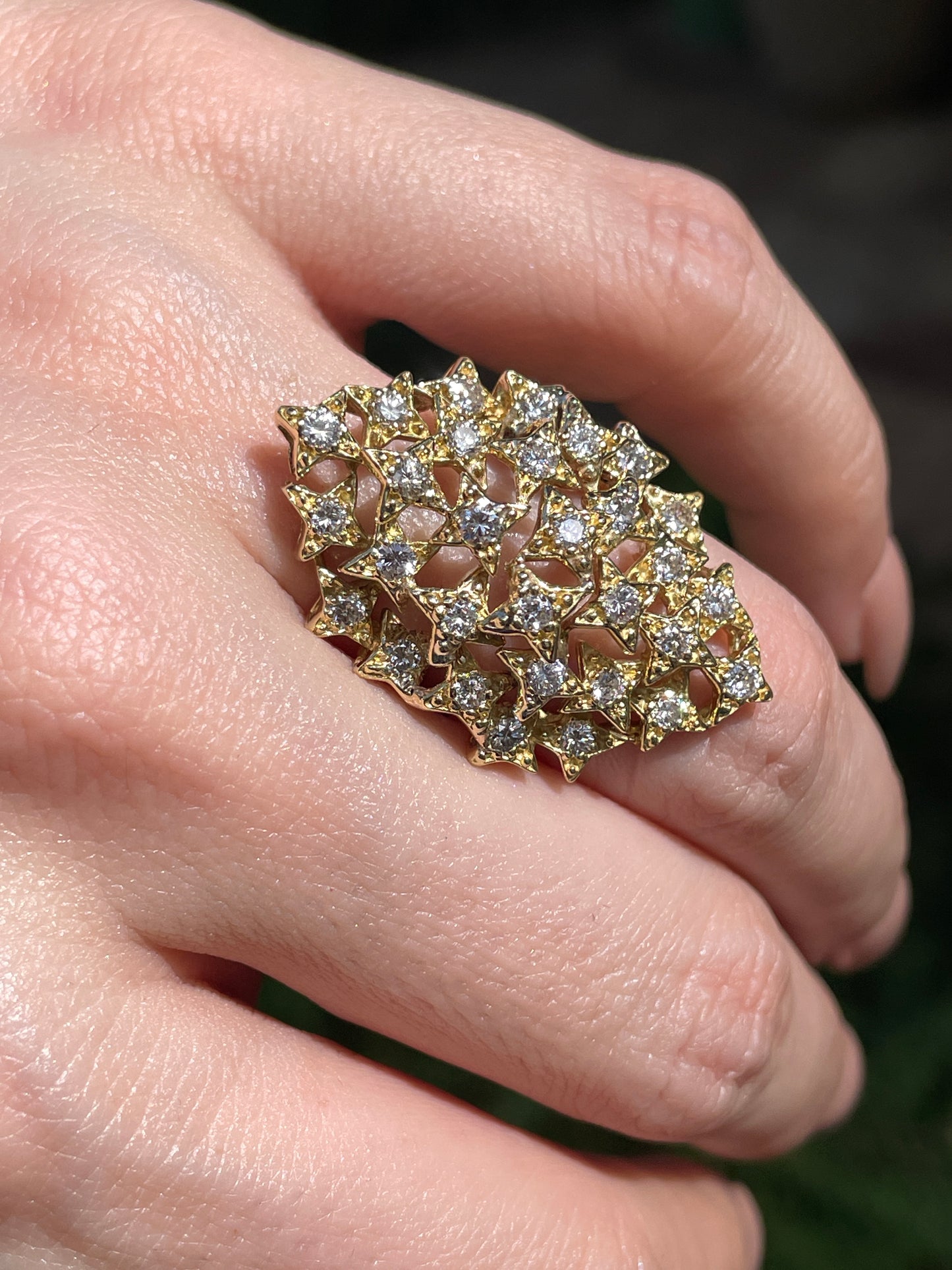 Vintage yellow 18K approx 1 ctw diamond star statement ring, size 6.25