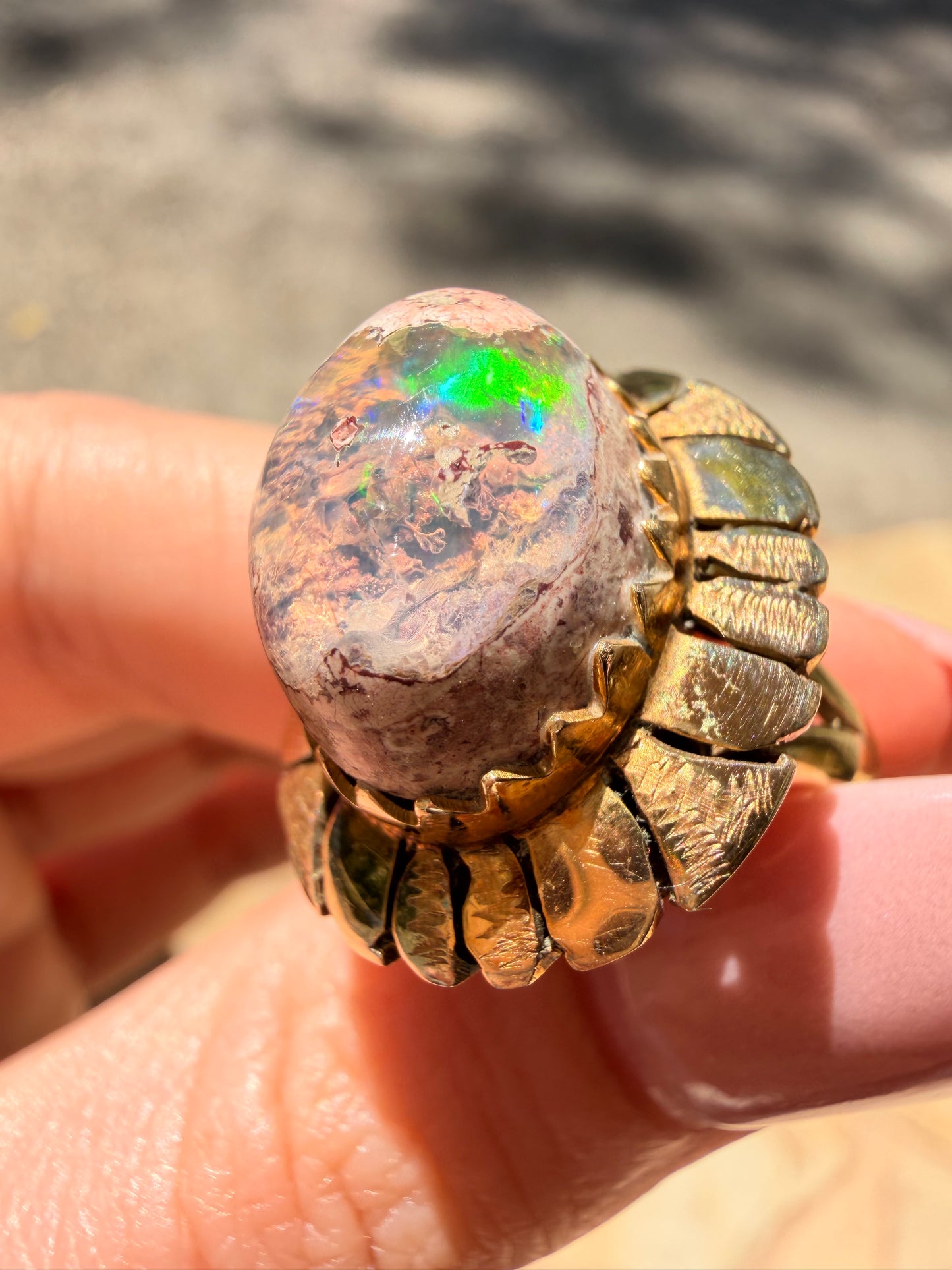 Vintage yellow 18K Boulder opal statement ring, size 7-7.25