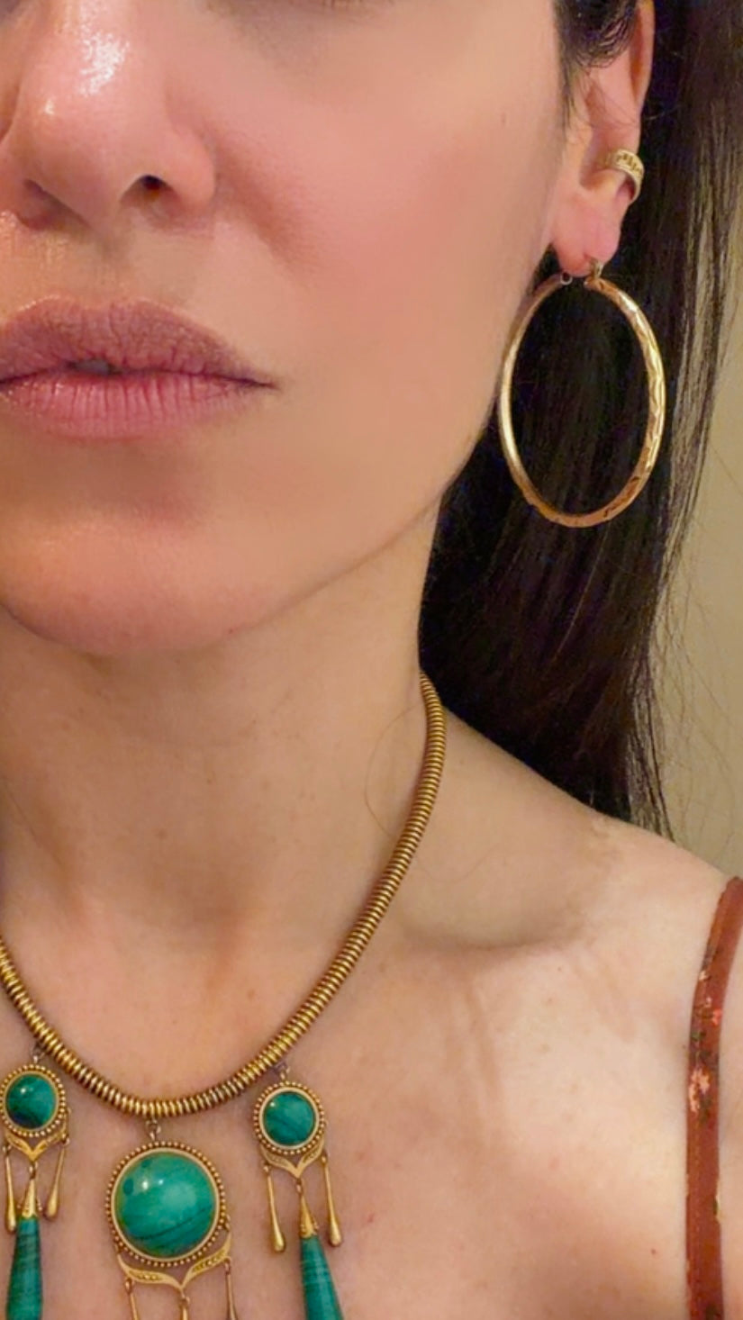 Vintage yellow 14K faceted hoops