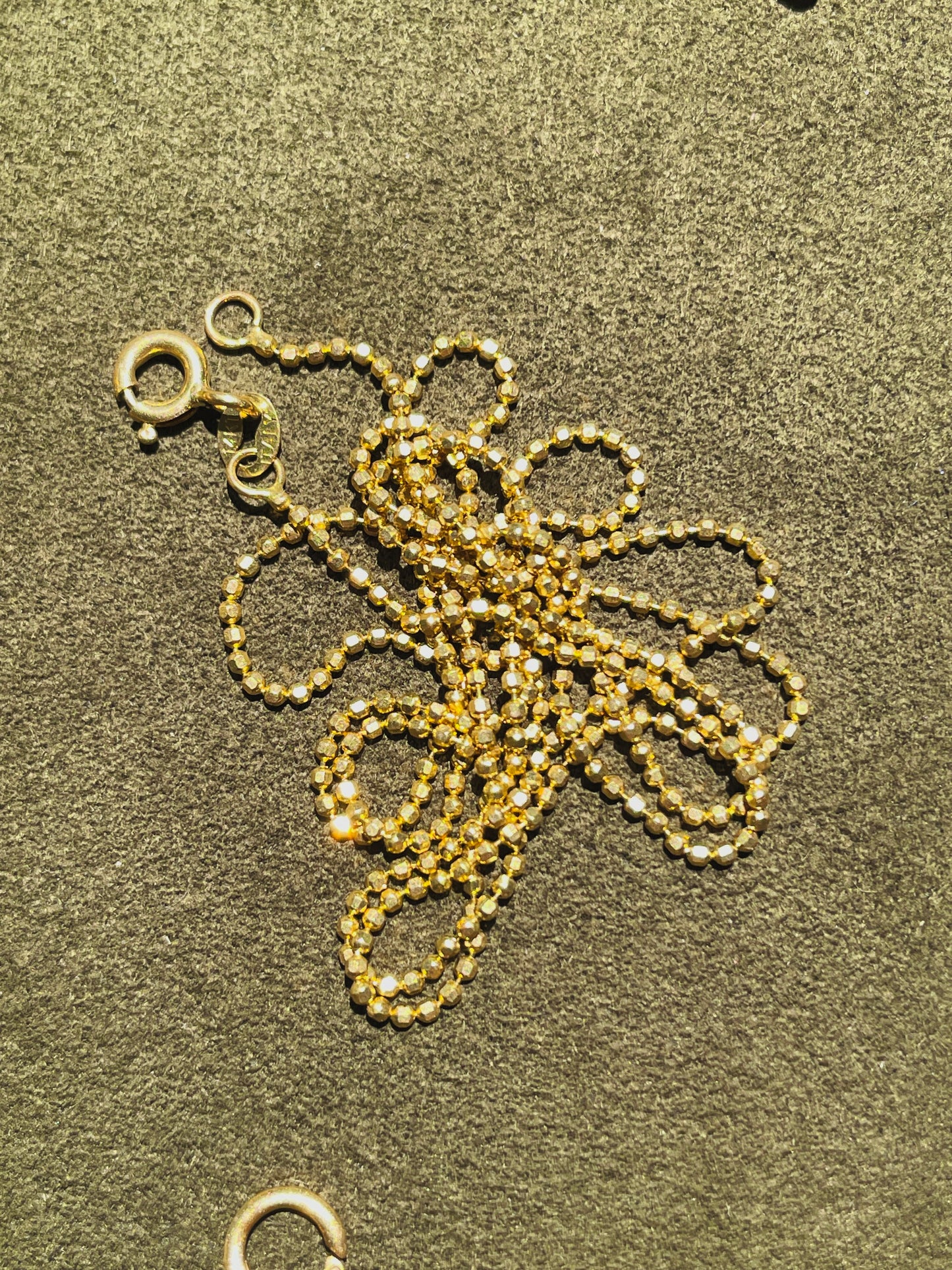 Vintage yellow 14K faceted mini ball link chain, 22 inch