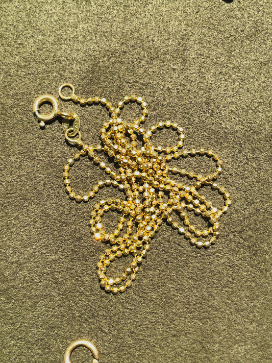 Vintage yellow 14K faceted mini ball link chain, 22 inch
