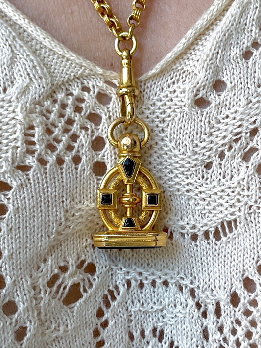 Antique 18K and bloodstone fob