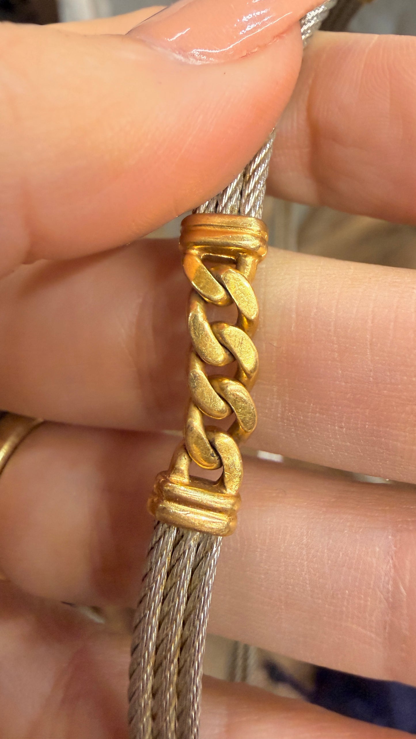 Vintage yellow 18K and steel Fred Paris designer Force 10 collar necklace, 14.5 inch