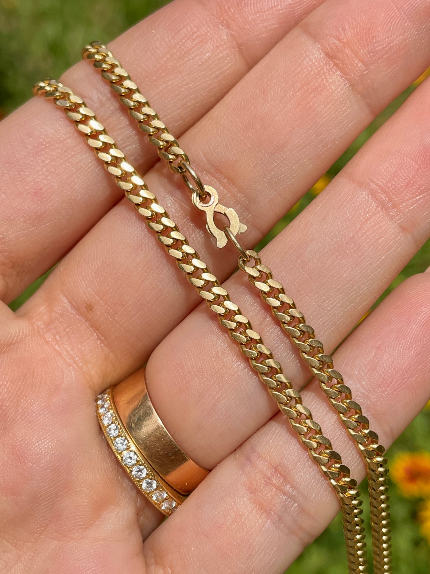 Vintage yellow 18K solid curb link chain with 14K sister clasp, 30.75 inch