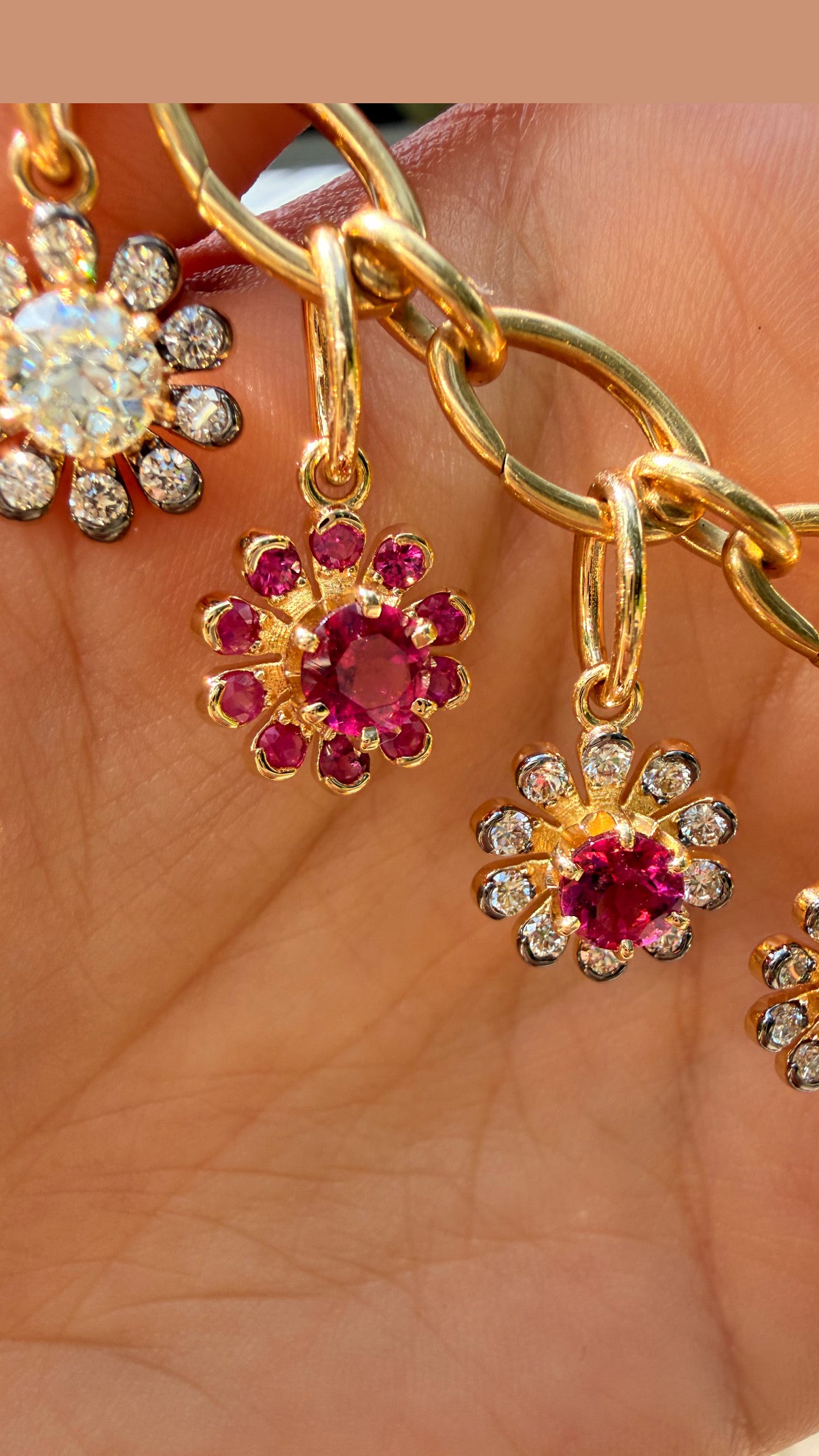 3GOG Natural Rubellite and Pink Sapphire Garden Party Flower Pendant 18K