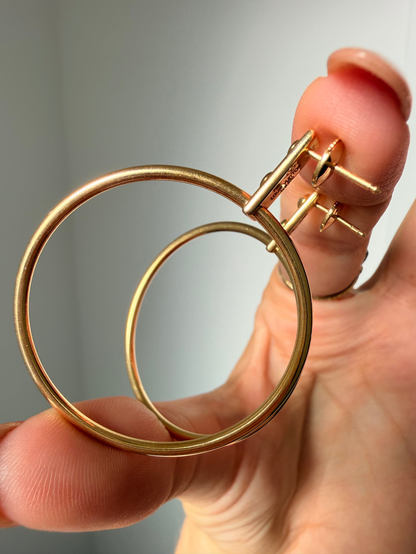 Vintage yellow 18K gold Louis Vuitton designer Diamond hoop post earrings