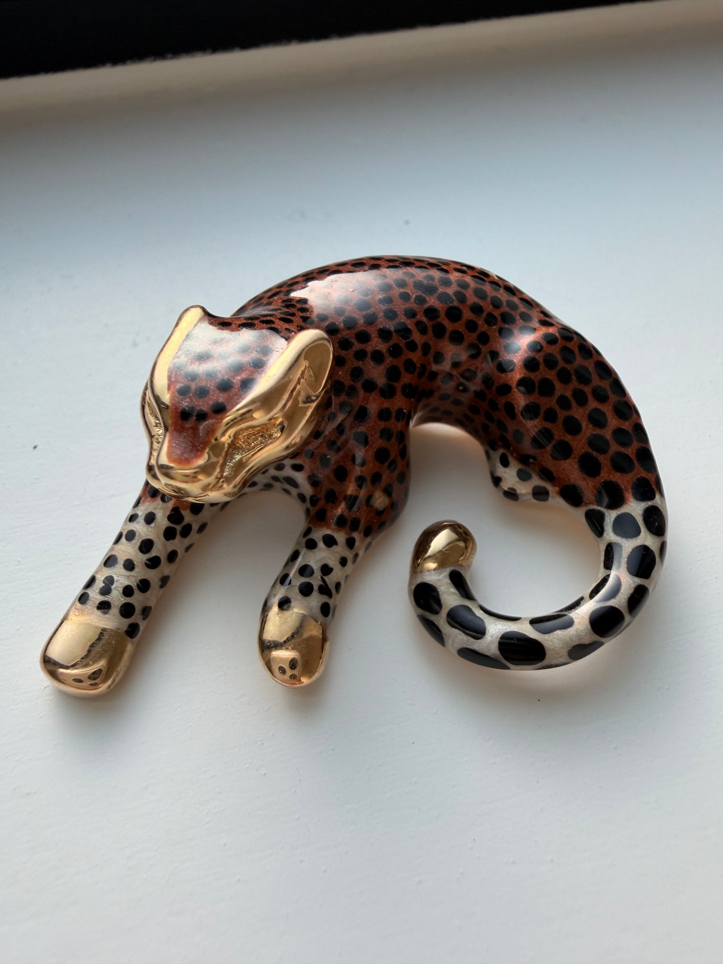 Vintage yellow 14K enamel leopard slider pendant