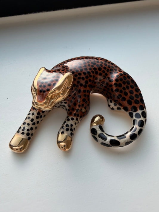 Vintage yellow 14K enamel leopard slider pendant