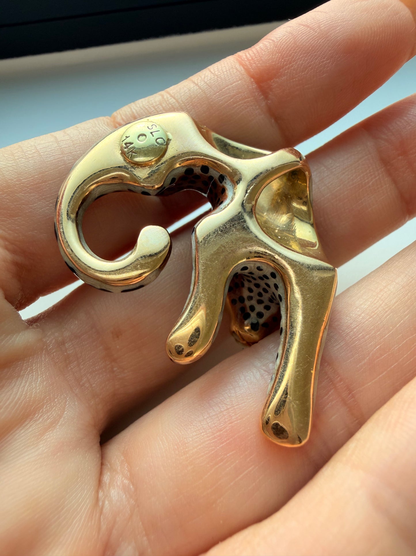 Vintage yellow 14K enamel leopard slider pendant