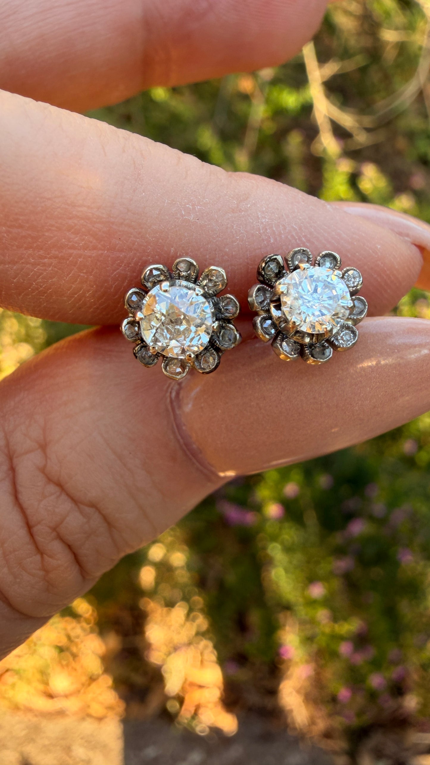 [PRIVATE] Antique 18K old cut approx .98ctw diamond floral post earrings