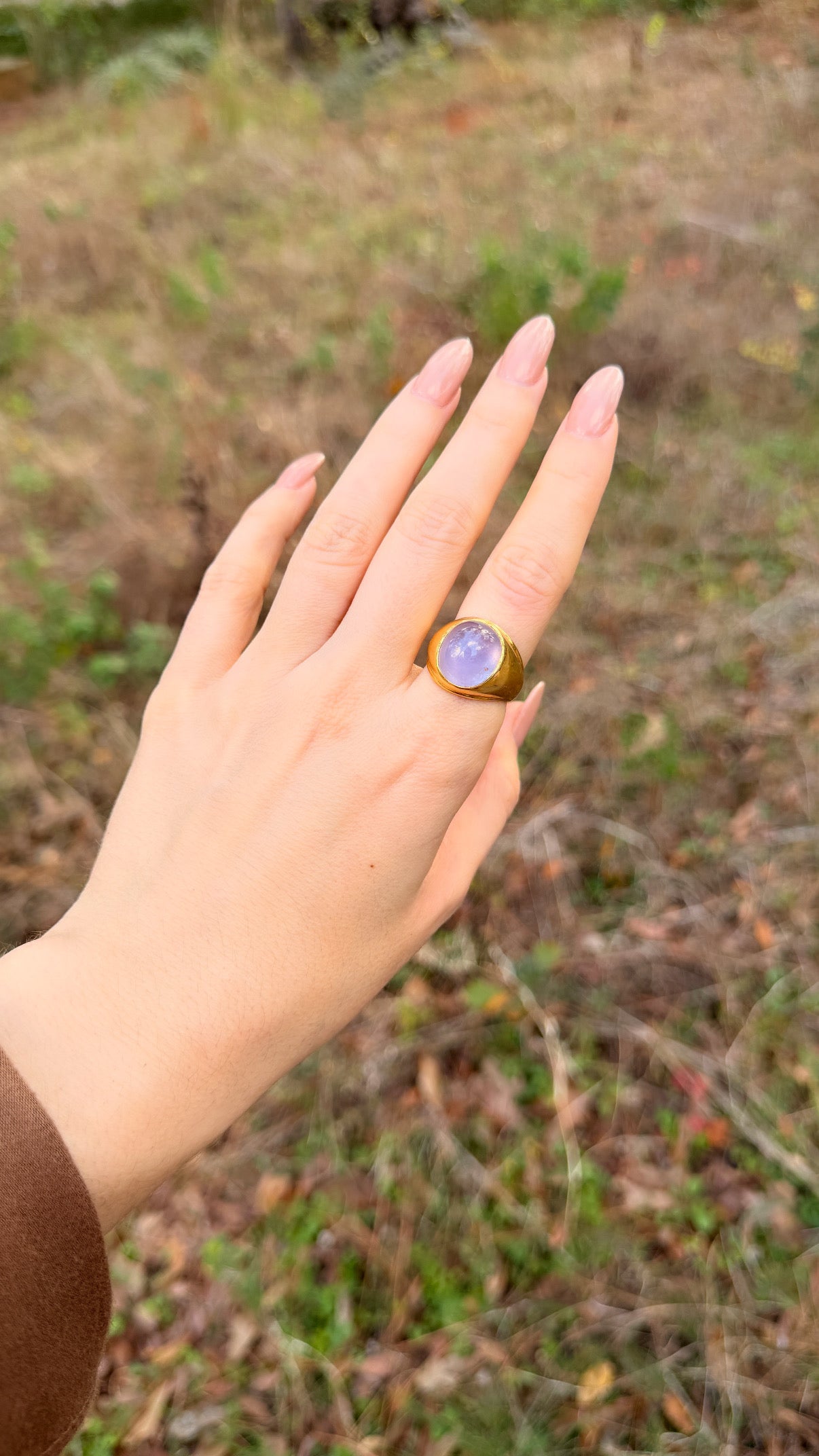 Vintage yellow 18K natural unheated 19.3 ctw purple pink sapphire cabochon ring, size 8.5 sizable