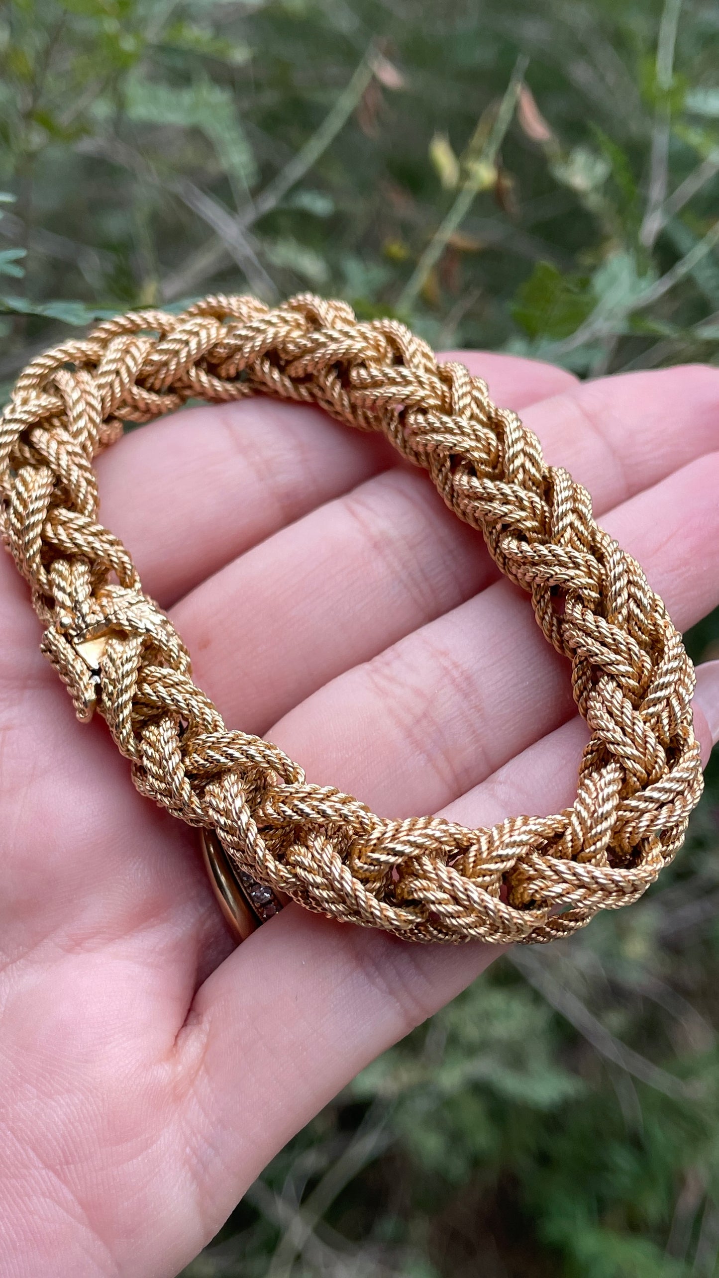 Vintage yellow 18K midcentury Tiffany woven bracelet, 7.5 inch