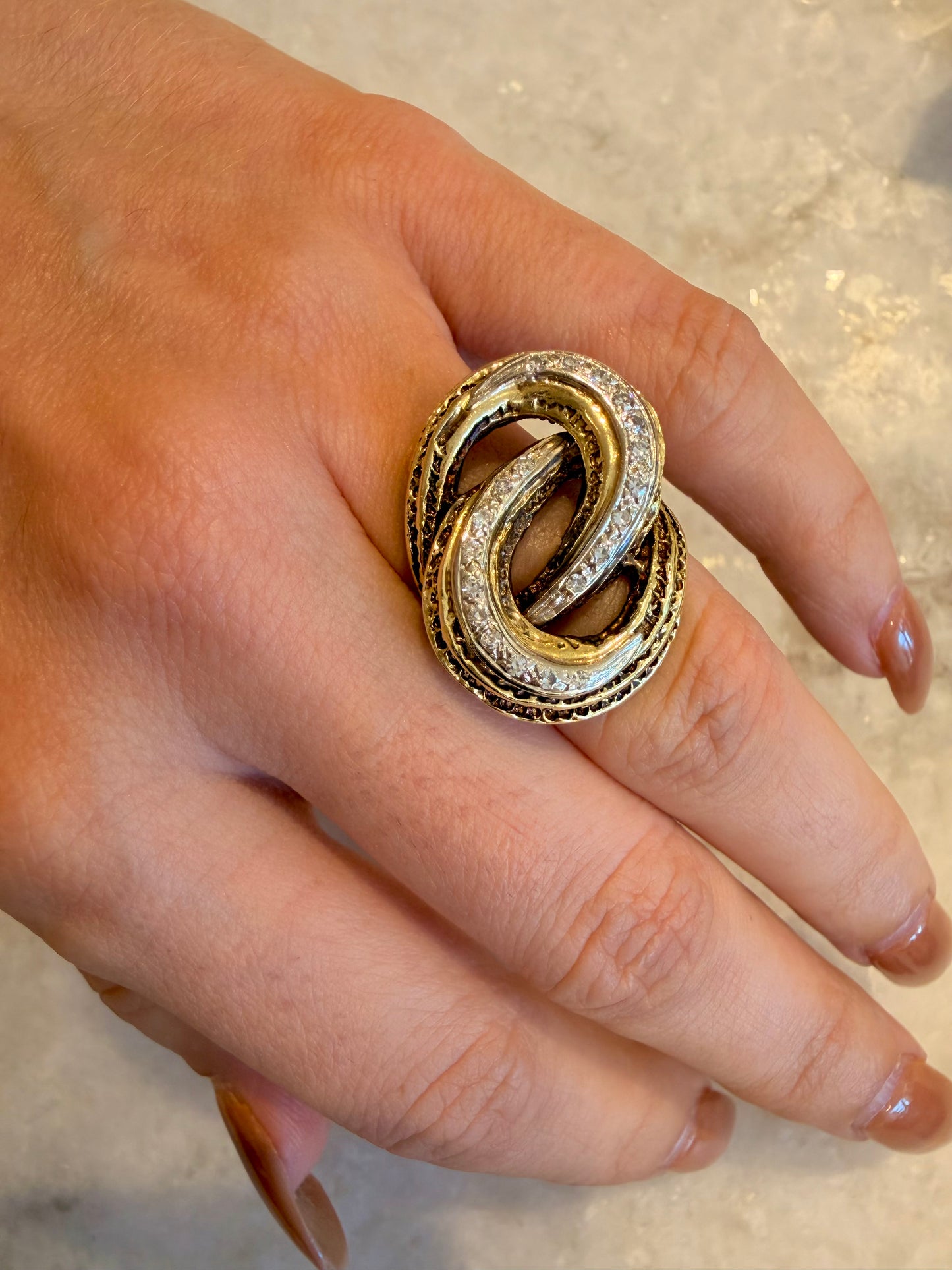 Vintage Vintage 1970s 14K diamond twist statement ring