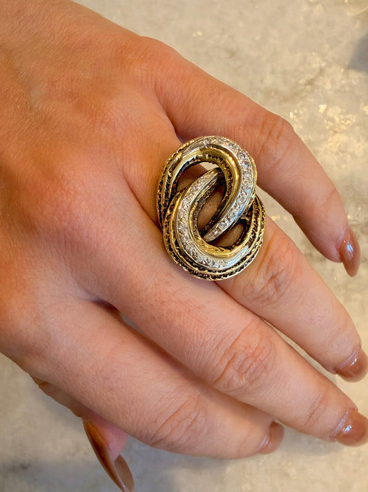Vintage 1970s 14K diamond twist statement ring, size 5.75