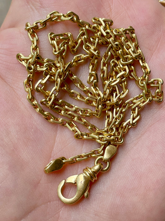 Vintage yellow 18K solid biker link chain with fancy lobster clasp, 24.5 inch