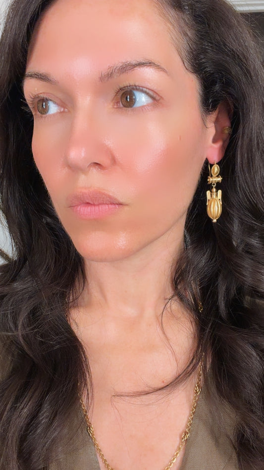 Antique yellow 18K gold amphora Etruscan revival earrings