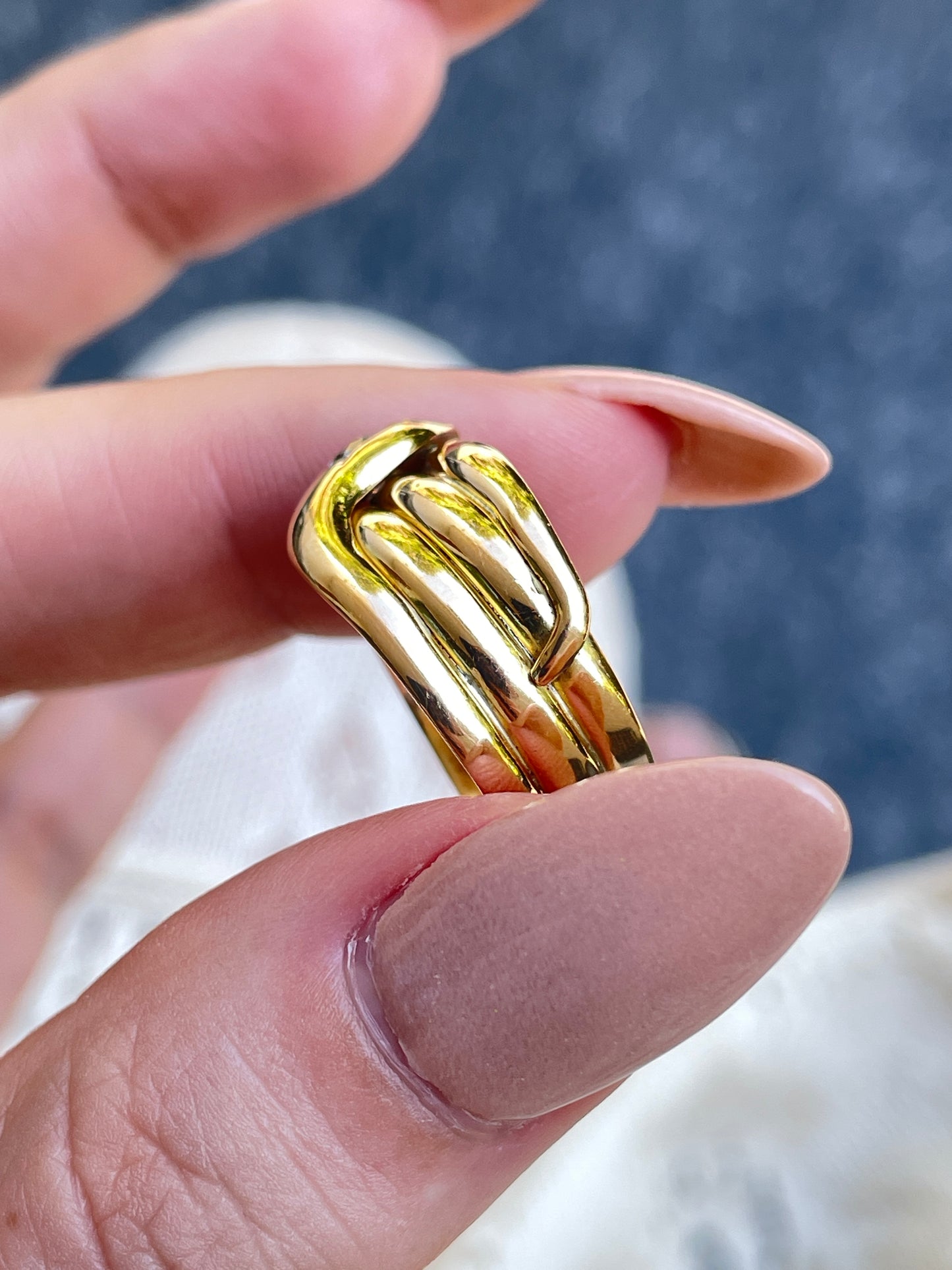 Vintage yellow 18K snake ring with approx .45 ctw diamond and emerald eyes, size 7.5