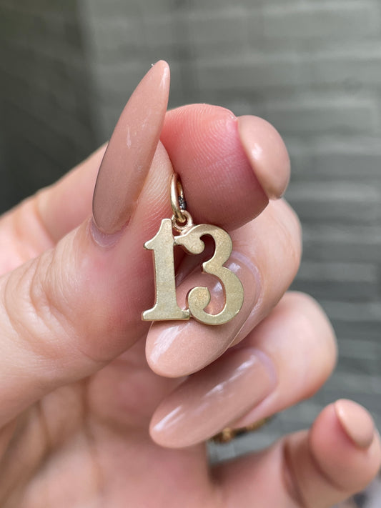 Vintage yellow 14K number 13 charm