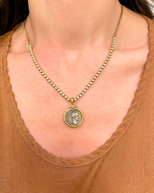 Estate yellow 18K bezel set authentic ancient Roman silver coin pendant