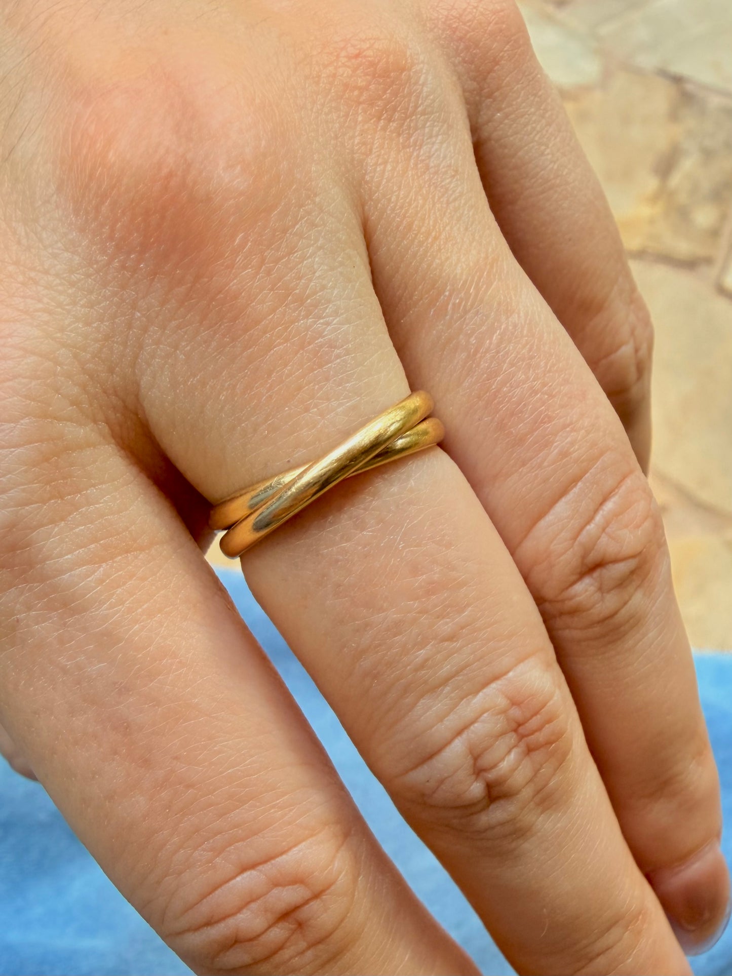 Vintage yellow 14K double rolling bands, size 6.5