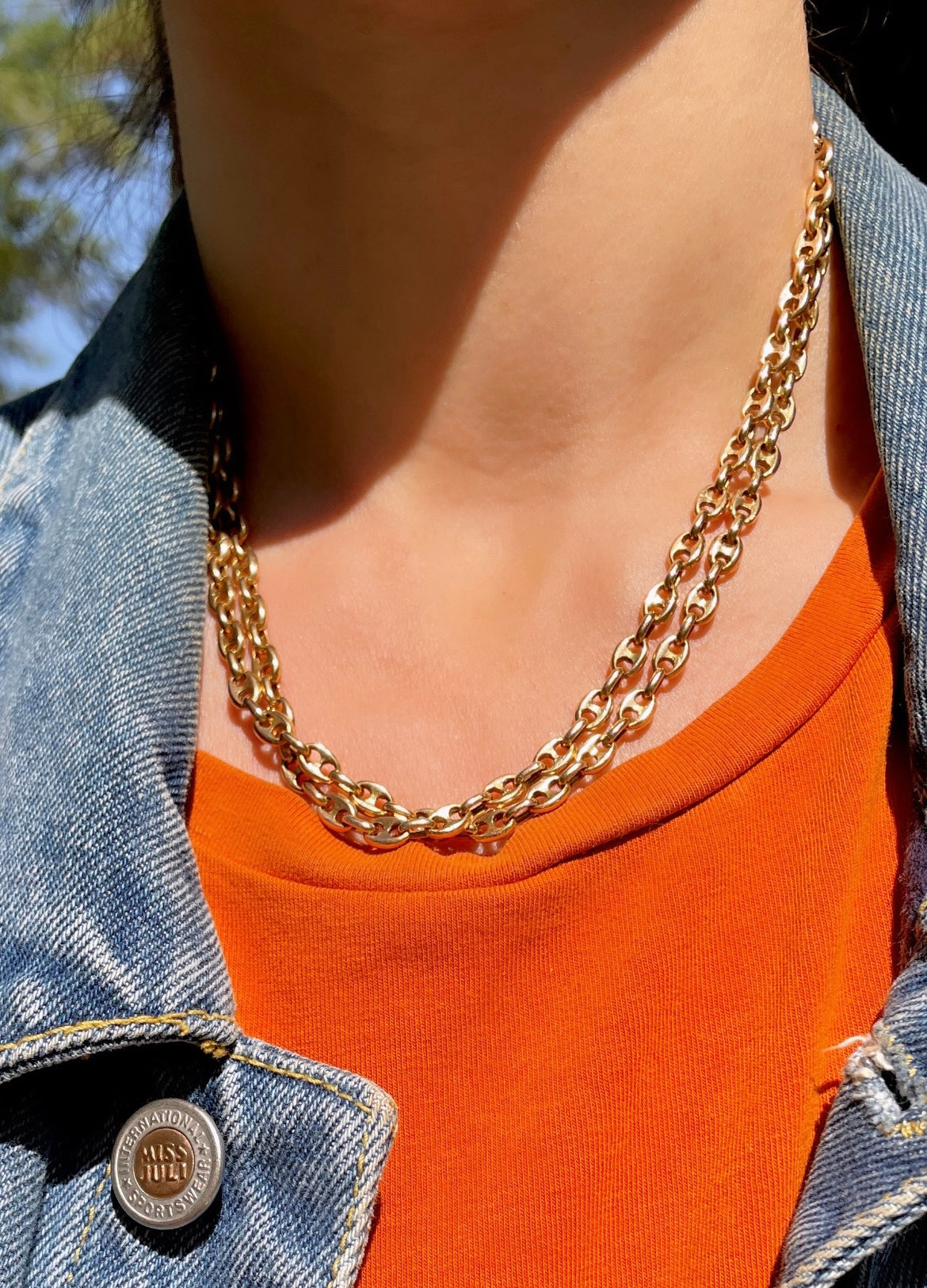 Vintage yellow 14K solid mariner chain, 35.25 inch
