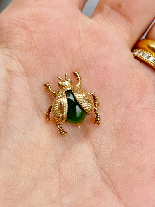 [PRIVATE] Vintage yellow 14K jade ladybug pin