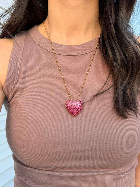 Vintage yellow 14K over 7ctw natural ruby heart pendant/brooch