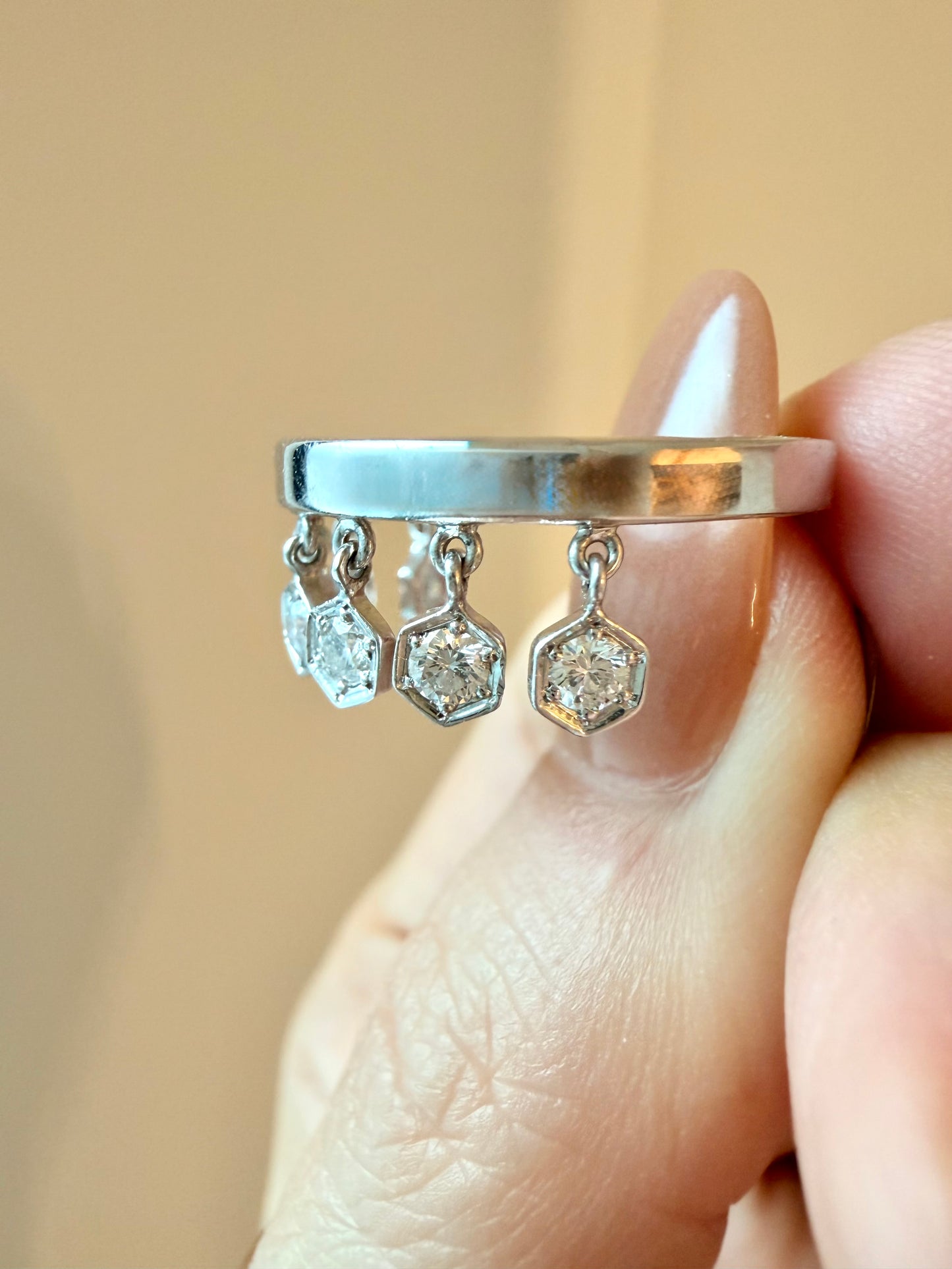 Vintage white 18K gold Piaget designer .35 ctw diamond charm ring, size 7.75