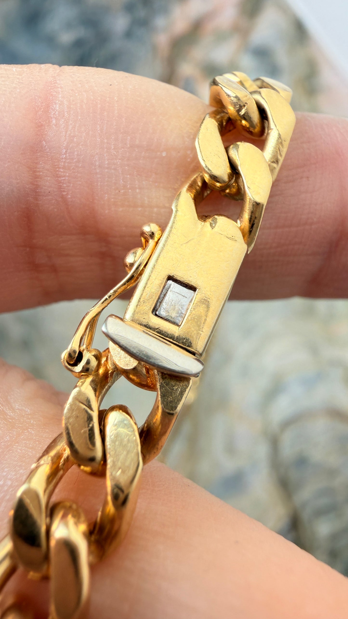 Vintage yellow 18K Chimento designer diamond bars curb chain, 15 inch