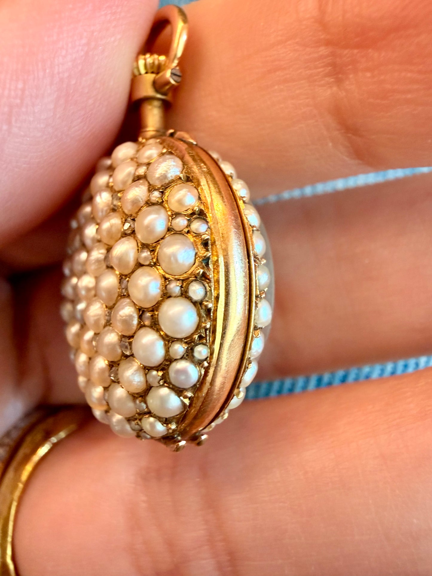 Antique yellow 18K pearl and rose cut diamond ladies pocket watch case pendant