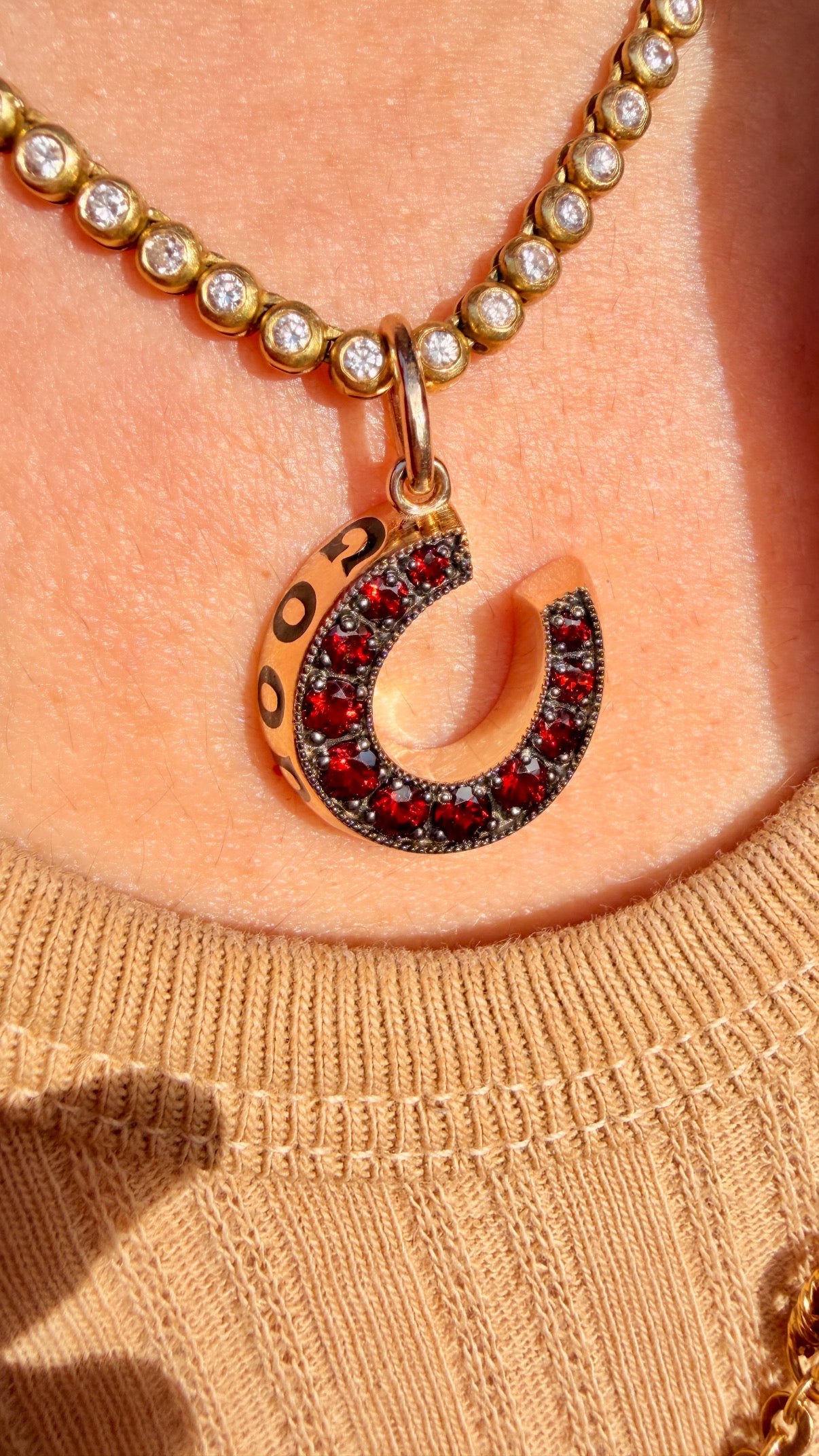 3GOG original yellow 14K Good Luck Garnet Horseshoe - Ready to ship