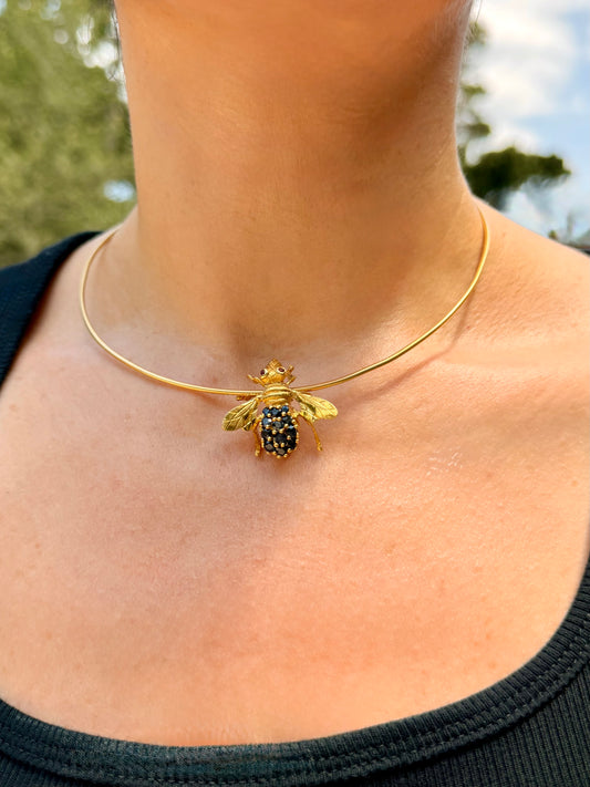 Vintage Yellow 18K sapphire and ruby bee brooch