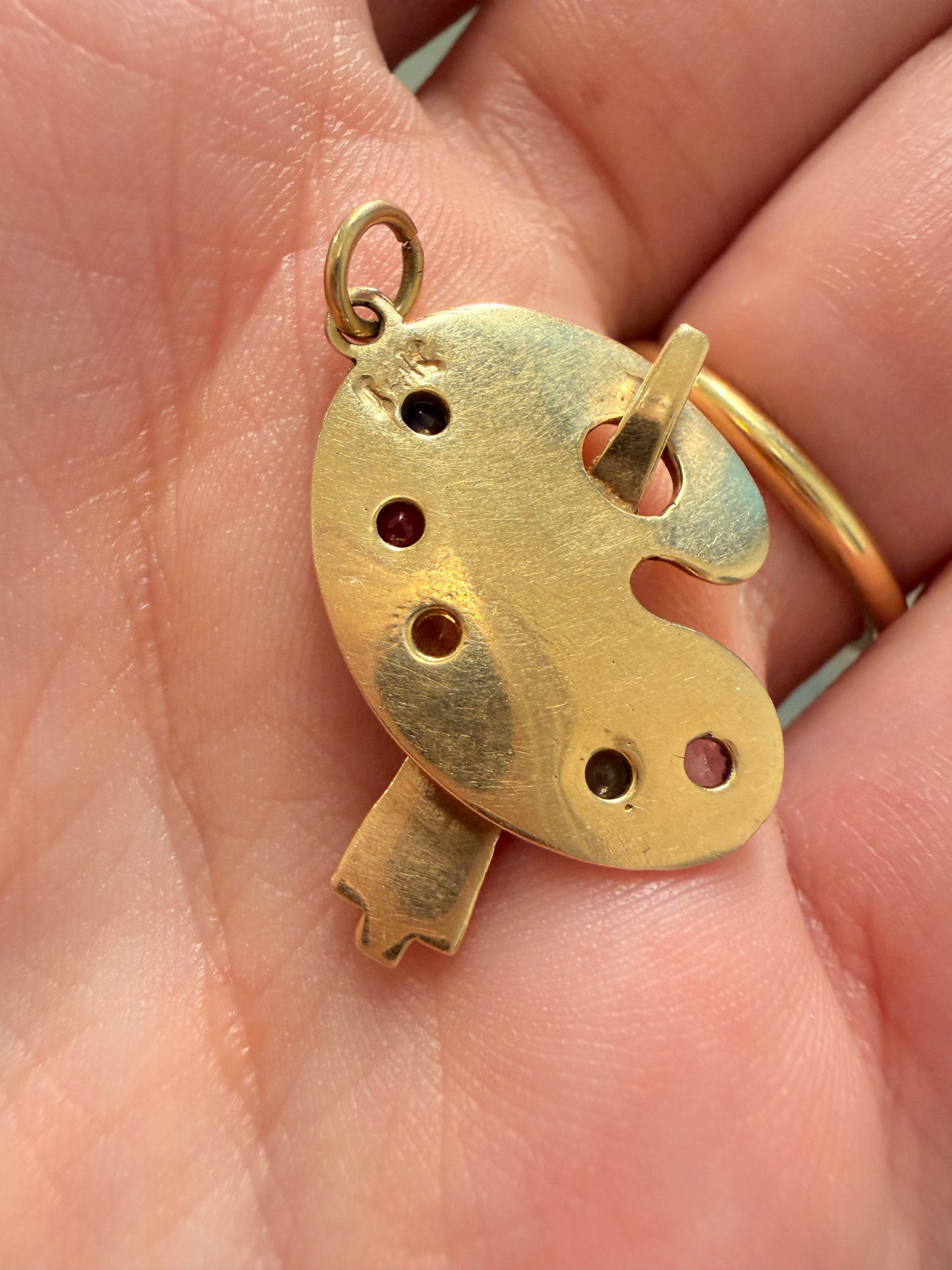 Vintage yellow 14K gold and gemstone paint palette pendant