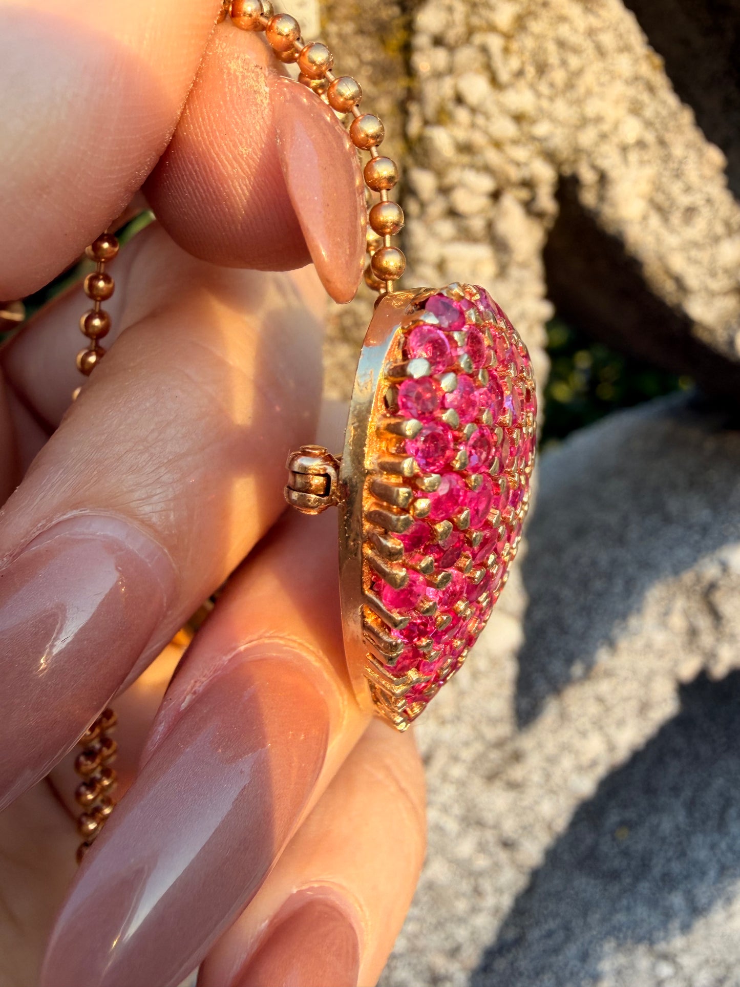 Vintage yellow 14K over 7ctw natural ruby heart pendant/brooch
