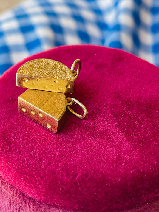 Vintage yellow 18K half moon cheese wedge charm