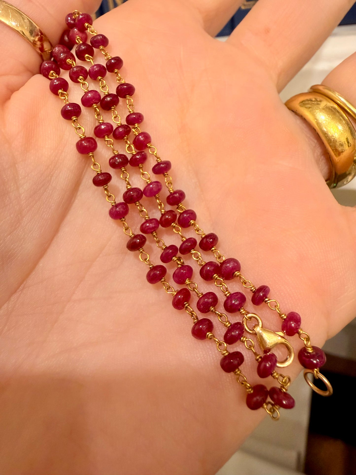 Yellow 18K natural ruby bead chain, 16.25 inch
