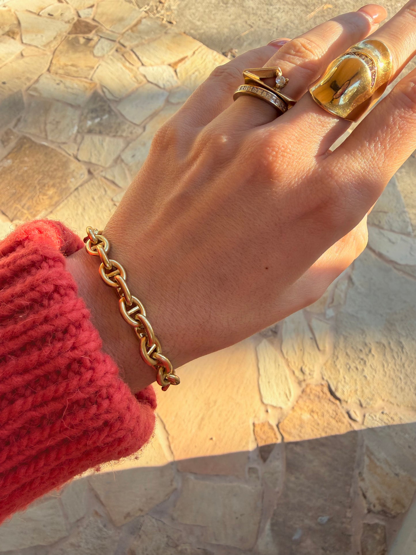 Vintage yellow 18K solid mariner link bracelet, 8.25 inch sizable