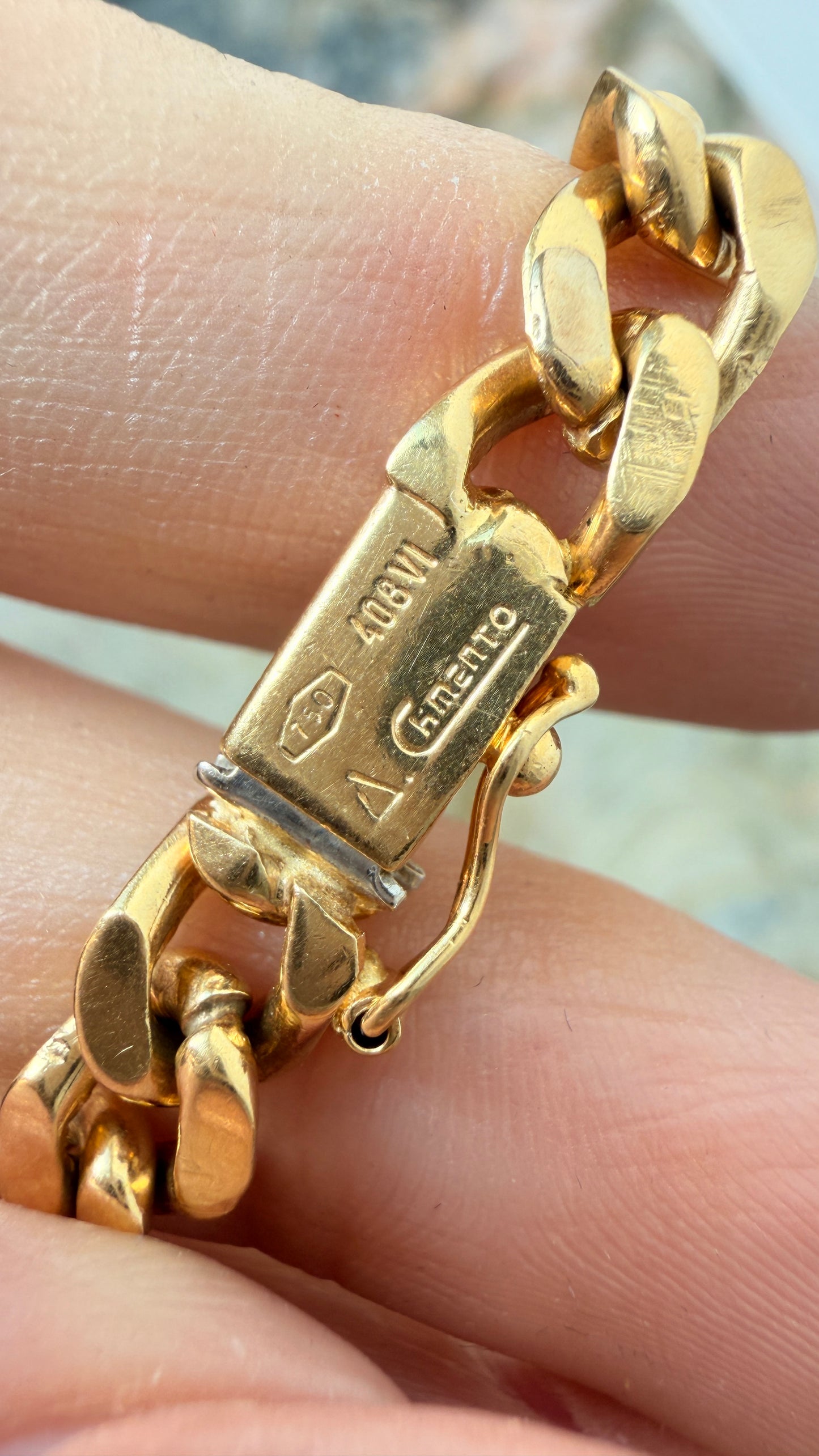 Vintage yellow 18K Chimento designer diamond bars curb chain, 15 inch