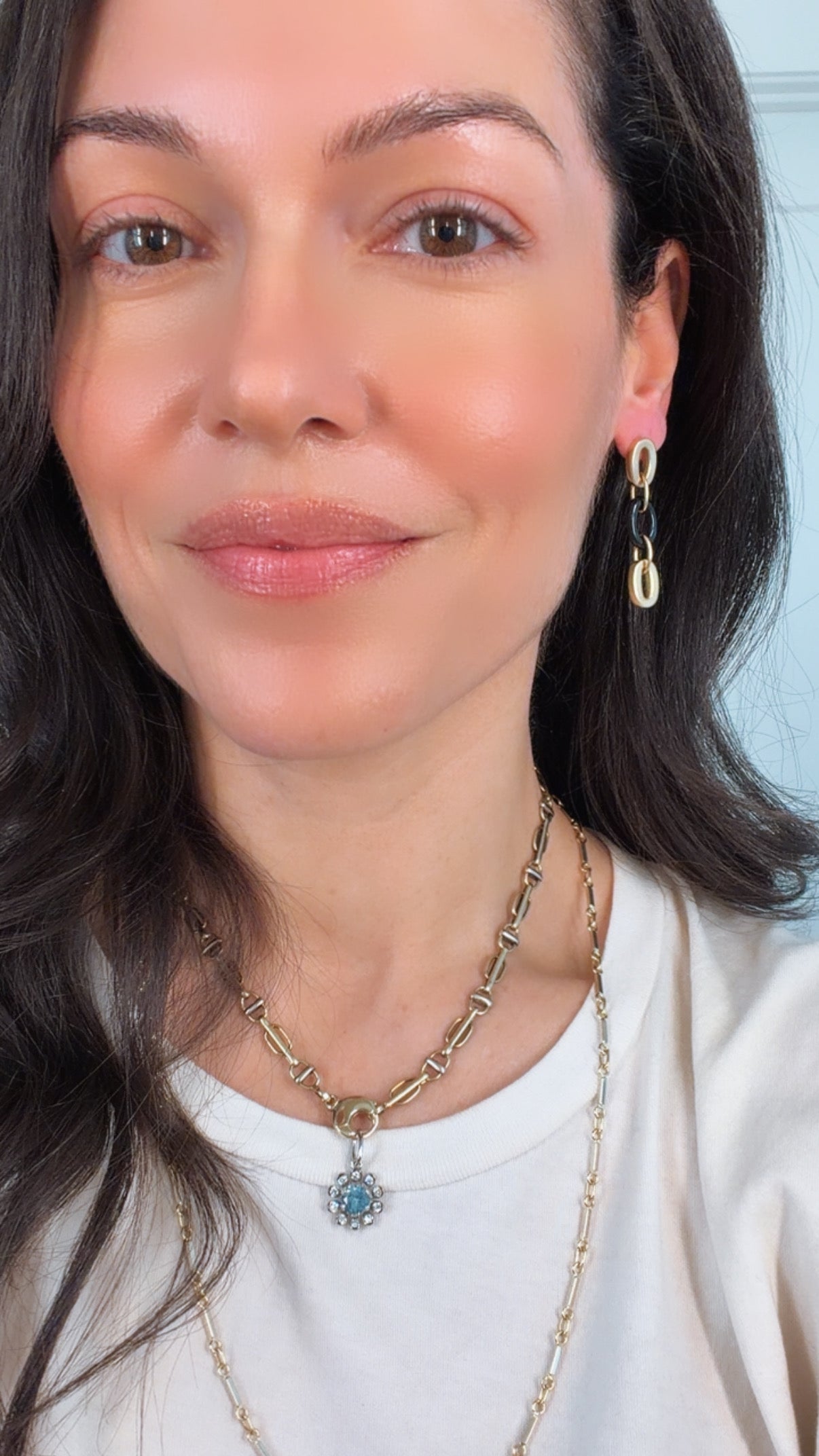Vintage yellow 14K onyx oval link earrings
