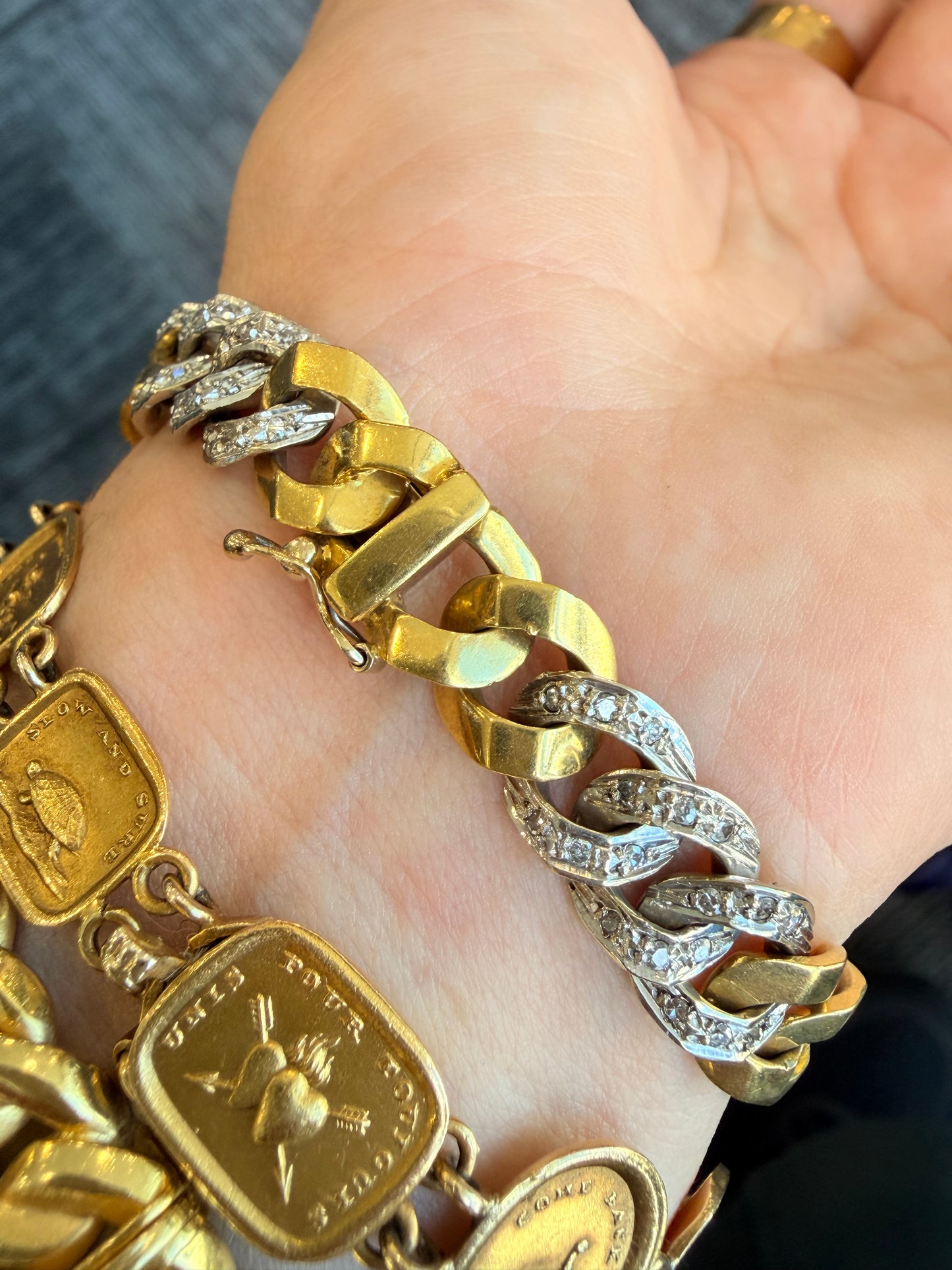 Vintage 18K approx .4ctw diamond curb link bracelet, 7 and 3/8 inch
