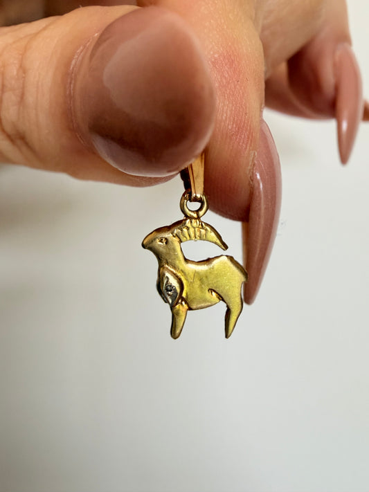 Vintage yellow 14k gold and diamond ram charm