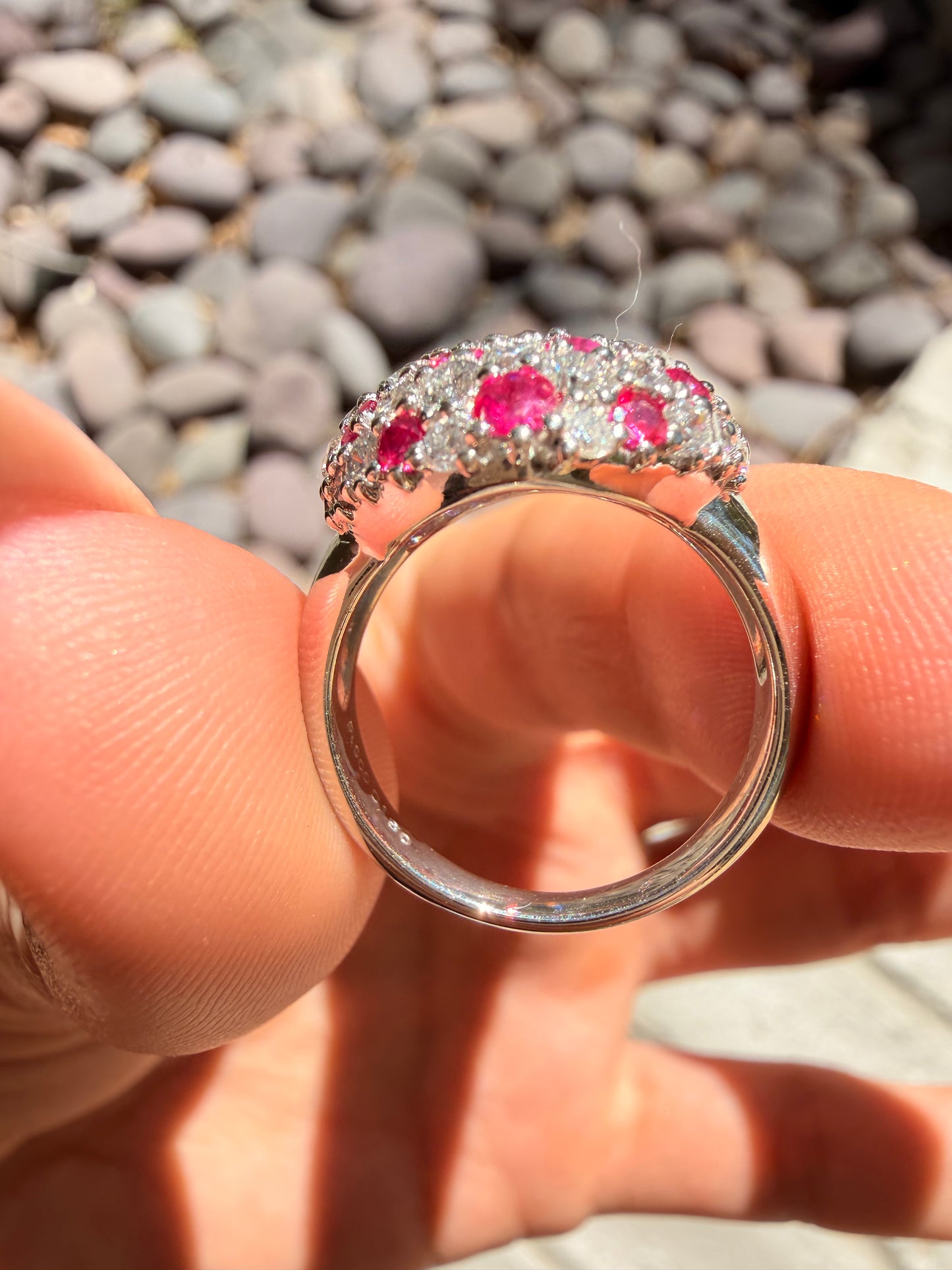 Vintage platinum 1ctw diamond and .6ctw natural ruby heart ring, size 6
