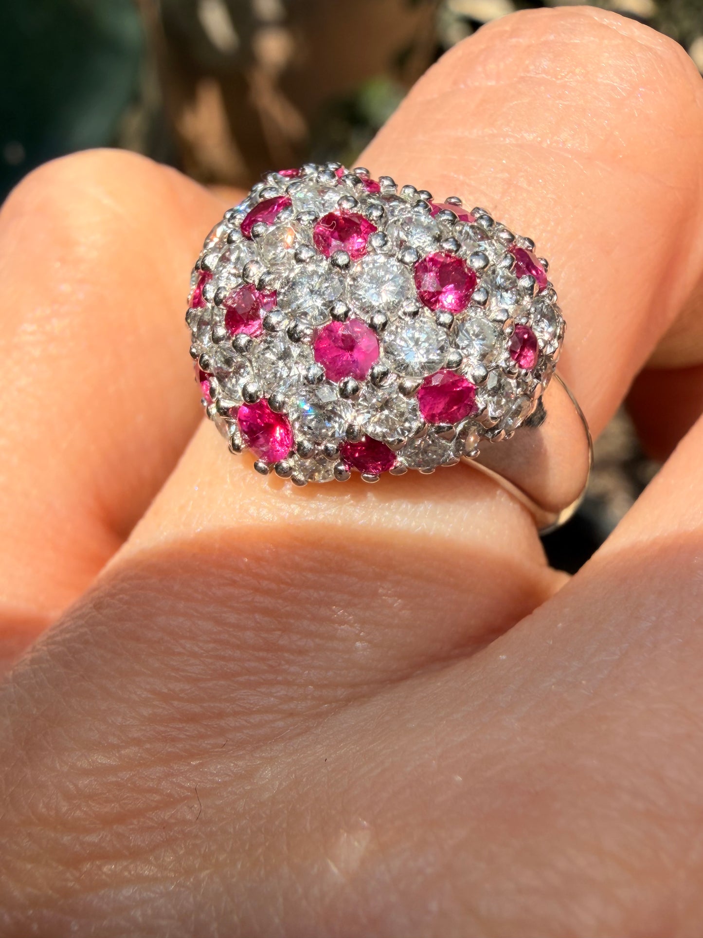 Vintage platinum over 1ctw diamond and 1ctw natural ruby heart ring, size 6